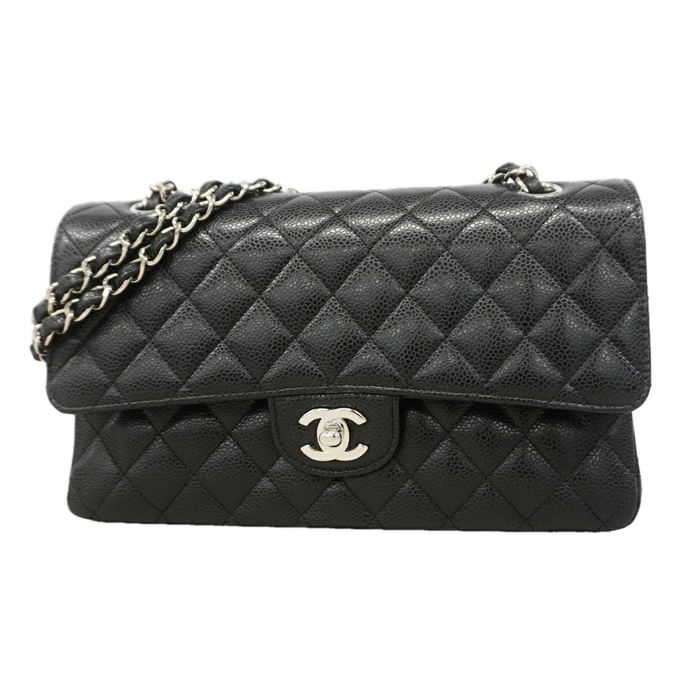 Chanel Matelassé Shoulder Bag, Double Flap, Chain, Caviar Leather, Black, Wom...